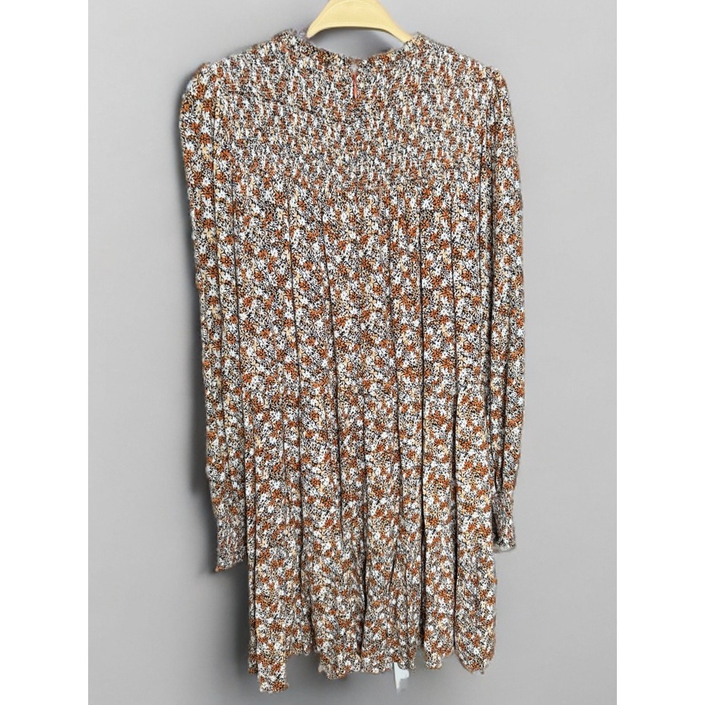 Meritt Floral Smocked Long Sleeve Mini Dress Rust Black Size M - Picture 2 of 7